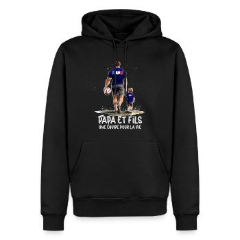 Rugby Vater & Sohn Mann & Kind - Männer Premium Bio Hoodie - Schwarz - Vorne - Nico (187cm)