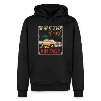 Homme Vintage Auto Voiutre Ancienne Rétro Papa - Sweat à capuche Premium bio Homme - noir - Devant - Nico (187cm)