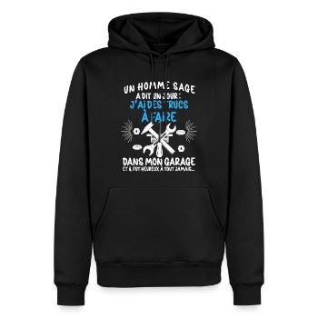 Homme Garage Papa Mécanicien Auto Moto - Sweat à capuche Premium bio Homme - noir - Devant - Nico (187cm)
