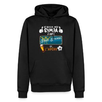 Foot Saint Etienne Apéro Supporter Homme Papa Papy - Sweat à capuche Premium bio Homme - noir - Devant - Nico (187cm)