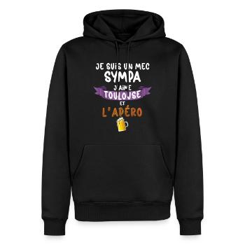 Toulouse Mec Sympa Homme Apéro Bière Foot - Sweat à capuche Premium bio Homme - noir - Devant - Nico (187cm)