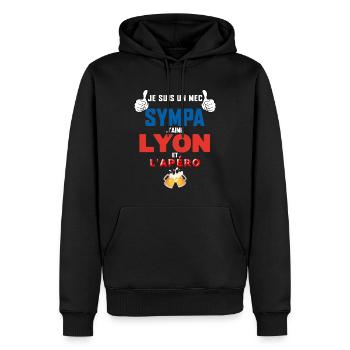 Lyon Cadeau Homme Mec Sympa Foot Et Apéro Bière - Sweat à capuche Premium bio Homme - noir - Devant - Nico (187cm)
