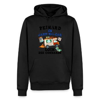 Homme Camping Car Rando Peinard Loin Des Connards - Sweat à capuche Premium bio Homme - noir - Devant - Nico (187cm)