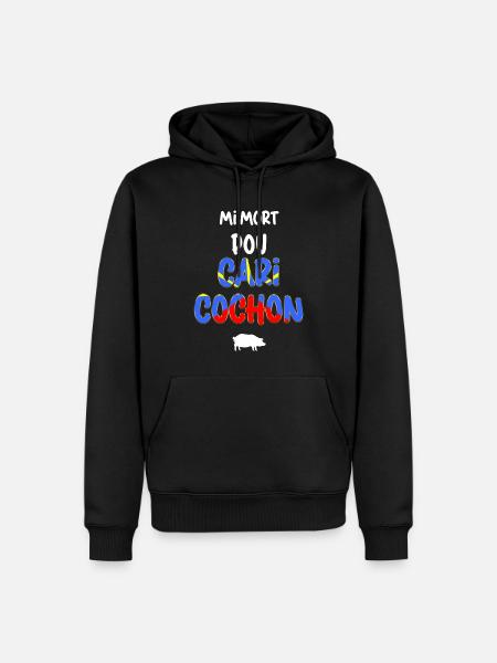 Drapeau Ile La Reunion Cuisine Creole Cari Cochon - Sweat à capuche Premium bio Homme - noir