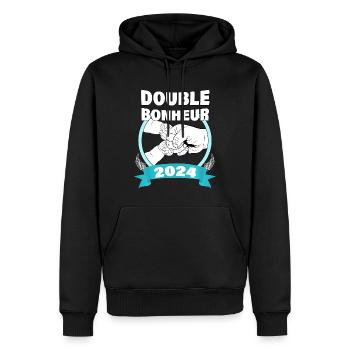 Grossesse Bébé Papa De Jumeaux Double Bonheur 2024 - Sweat à capuche Premium bio Homme - noir - Devant - Nico (187cm)