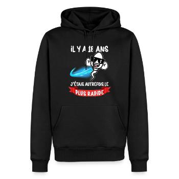 Vor 18 Jahren war ich die schnellste Geburtstagsparty - Männer Premium Bio Hoodie - Schwarz - Vorne - Nico (187cm)