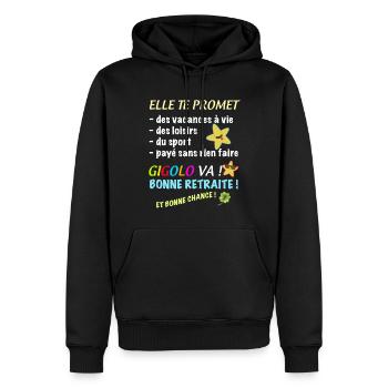 Homme Retraité Gigolo Entretenu Départ Collègue - Sweat à capuche Premium bio Homme - noir - Devant - Nico (187cm)