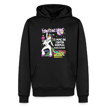 Tonton Licorne Cool Qui Déchire Vintage Années 80 - Sweat à capuche Premium bio Homme - noir - Devant - Nico (187cm)