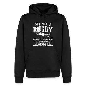 Rugby Sport Qui Vient Du Ciel Humour Homme Enfant - Sweat à capuche Premium bio Homme - noir - Devant - Nico (187cm)