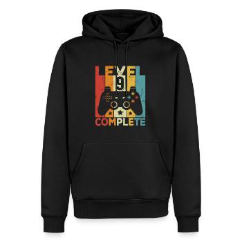 Niveau 9 Complet 9 Anniversaire Garçon Filles - Sweat à capuche Premium bio Homme - noir - Devant - Nico (187cm)
