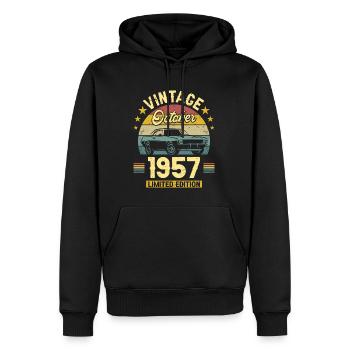 Vintage Octobre 1957 65 Ans Anniversaire - Sweat à capuche Premium bio Homme - noir - Devant - Nico (187cm)