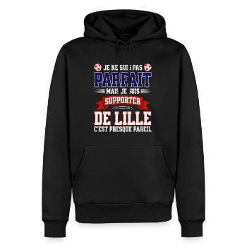 Supporter Football Lille Foot Fier Lillois - Sweat à capuche Premium bio Homme - noir - Devant - Nico (187cm)