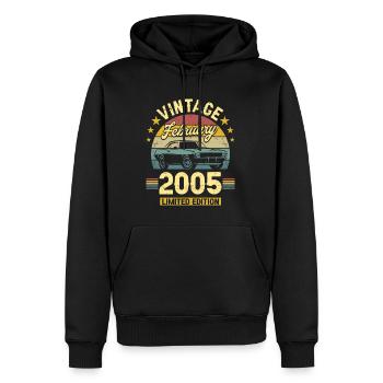 Vintage Février 2005 18 Ans Anniversaire - Sweat à capuche Premium bio Homme - noir - Devant - Nico (187cm)