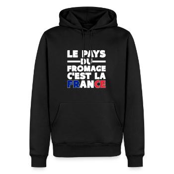 Humour Fromage France Citation - Sweat à capuche Premium bio Homme - noir - Devant - Nico (187cm)