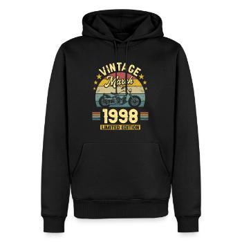 Vintage Motard Né En Mars 1998 25 Ans Anniversaire - Sweat à capuche Premium bio Homme - noir - Devant - Nico (187cm)