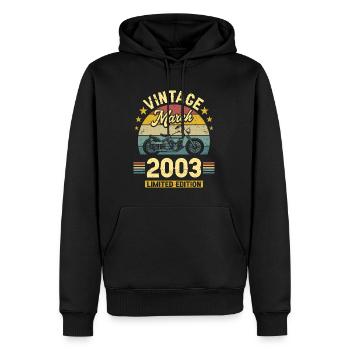 Oldtimer-Biker Jahrgang März 2003 20-jähriges Jubiläum - Männer Premium Bio Hoodie - Schwarz - Vorne - Nico (187cm)