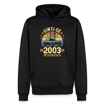 Vintage Mars 2003 20 Ans Anniversaire - Sweat à capuche Premium bio Homme - noir - Devant - Nico (187cm)