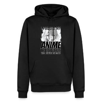 I paused my Anime to be here - Männer Premium Bio Hoodie - Schwarz - Vorne - Nico (187cm)