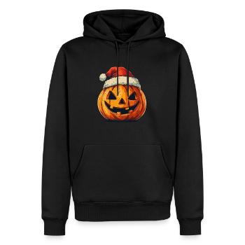 Halloween Geschenk Kürbis mit Weihnachtsmütze Deko - Männer Premium Bio Hoodie - Schwarz - Vorne - Nico (187cm)