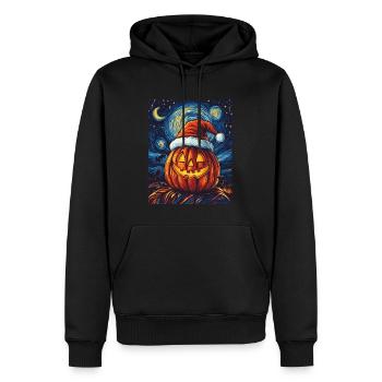 Halloween Geschenk Kürbis mit Weihnachtsmütze Deko - Männer Premium Bio Hoodie - Schwarz - Vorne - Nico (187cm)