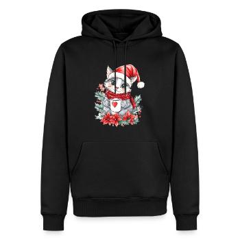 Chat Café Décoration de Noël Femmes Hommes Enfants - Sweat à capuche Premium bio Homme - noir - Devant - Nico (187cm)