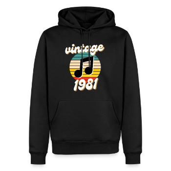 né millésime année 1981 idée cadeau années 80 - Sweat à capuche Premium bio Homme - noir - Devant - Nico (187cm)