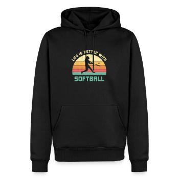Leben ist besser mit Softball Spruch Geschenk - Männer Premium Bio Hoodie - Schwarz - Vorne - Nico (187cm)