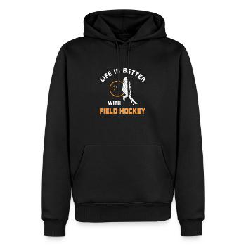 Leben ist besser mit Feldhockey Spruch Geschenk - Männer Premium Bio Hoodie - Schwarz - Vorne - Nico (187cm)