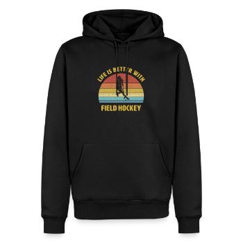 Leben ist besser mit Feldhockey Spruch Geschenk - Männer Premium Bio Hoodie - Schwarz - Vorne - Nico (187cm)