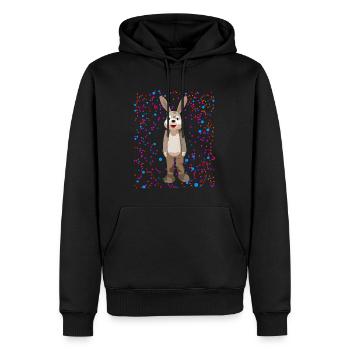 Un lapin avec un fond de points colorés cool - Sweat à capuche Premium bio Homme - noir - Devant - Nico (187cm)