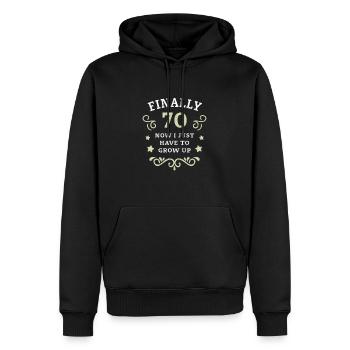Enfin 70e anniversaire en grandissant - Sweat à capuche Premium bio Homme - noir - Devant - Nico (187cm)