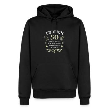 Endlich 50. Geburtstag nur noch erwachsen werden - Männer Premium Bio Hoodie - Schwarz - Vorne - Nico (187cm)