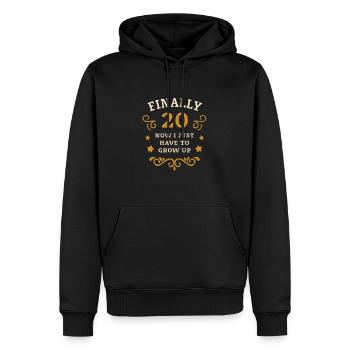 Enfin 20e anniversaire en grandissant - Sweat à capuche Premium bio Homme - noir - Devant - Nico (187cm)