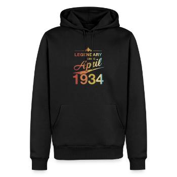 90e anniversaire légendaire avril 1934 Volume 34 - Sweat à capuche Premium bio Homme - noir - Devant - Nico (187cm)