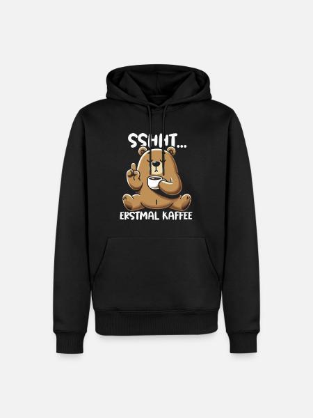Kaffee Sprüche Bär Kaffeetasse Kaffeetrinker Cafe - Männer Premium Bio Hoodie - Schwarz