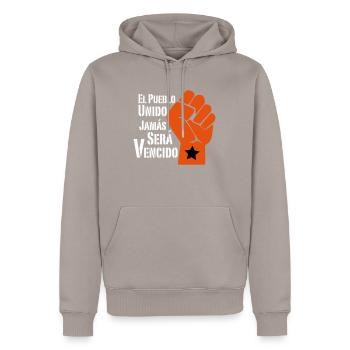 El pueblo unido jamàs serà vencido - Männer Premium Bio Hoodie - Taupe - Vorne - Nico (187cm)