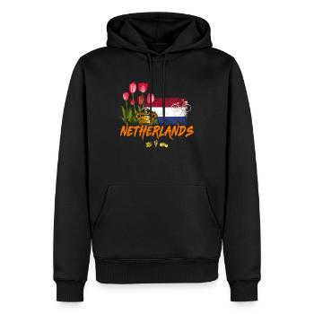 Pays-Bas Vintage Hollande Drapeau Tulipe et Couronne - Sweat à capuche Premium bio Homme - noir - Devant - Nico (187cm)