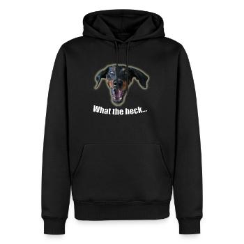 what the heck - Männer Premium Bio Hoodie - Schwarz - Vorne - Nico (187cm)