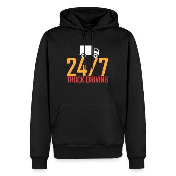 24/7 Lkw-Fahren - Männer Premium Bio Hoodie - Schwarz - Vorne - Nico (187cm)