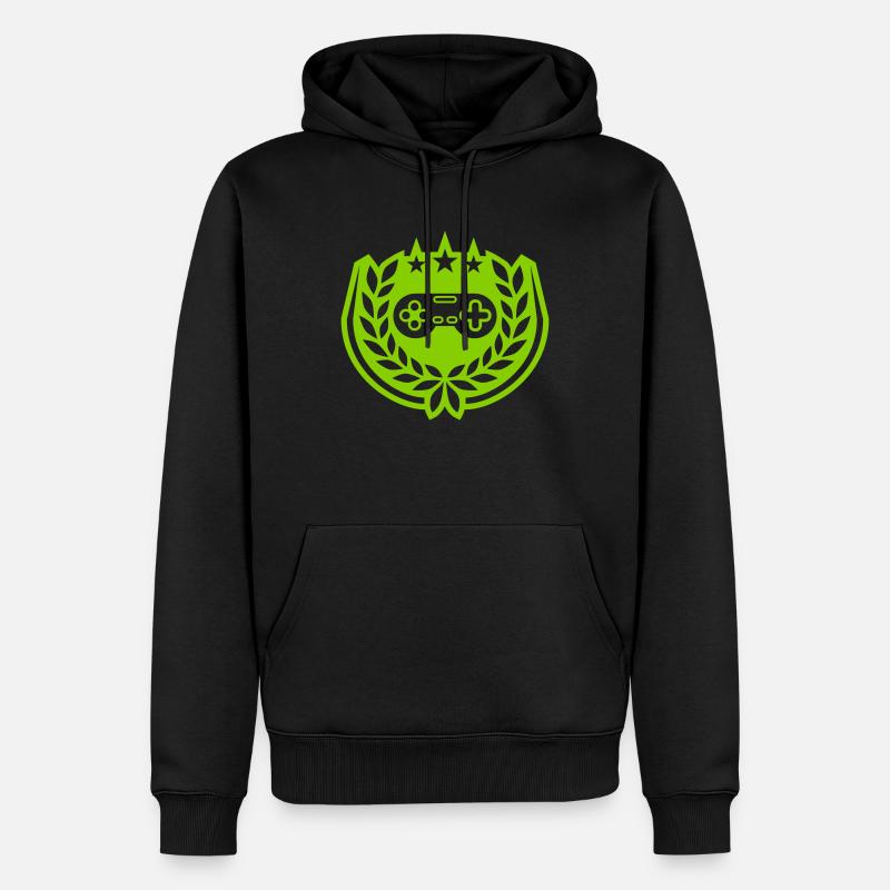 Retro Controller Sterne Lorbeerkranz - Männer Premium Bio Hoodie - Schwarz