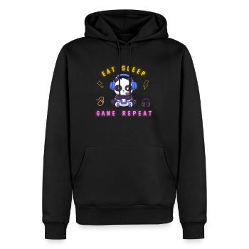 Eat, sleep, game repeat - Männer Premium Bio Hoodie - Schwarz - Vorne - Nico (187cm)