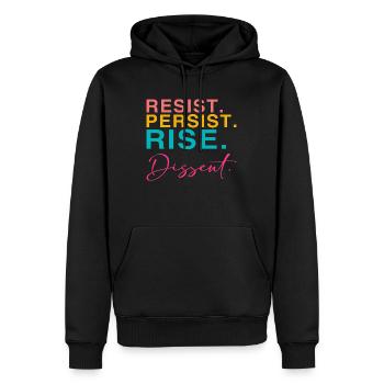 Resist. Persist. Rise. Dissent. - Männer Premium Bio Hoodie - Schwarz - Vorne - Nico (187cm)