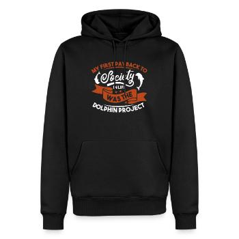 MEIN ERSTER TAG ZURÜCK IN DER GESELLSCHAFT WAREN DIE DELFINE - Männer Premium Bio Hoodie - Schwarz - Vorne - Nico (187cm)