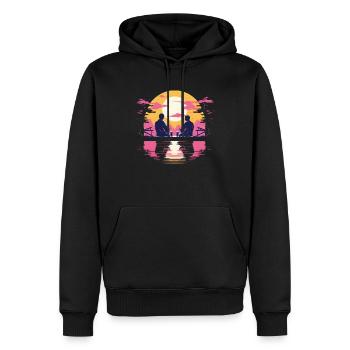Synthwave japon hommes traditionnels boivent du saké - Sweat à capuche Premium bio Homme - noir - Devant - Nico (187cm)