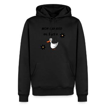 Mon canard en sucre - Sweat à capuche Premium bio Homme - noir - Devant - Nico (187cm)
