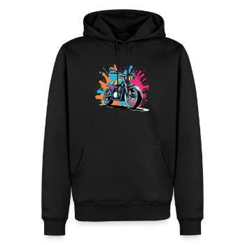moto vintage style retro - graffiti - Sweat à capuche Premium bio Homme - noir - Devant - Nico (187cm)