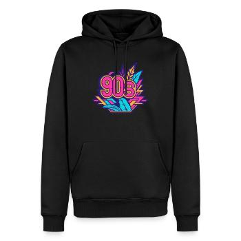 Logo des années 90 - Sweat à capuche Premium bio Homme - noir - Devant - Nico (187cm)