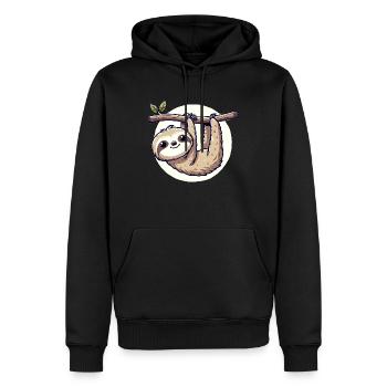 kindlich gestaltetes Faultier hängt an einem Ast - Männer Premium Bio Hoodie - Schwarz - Vorne - Nico (187cm)