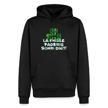 Lá Fhéile Pádraig Sona Duit ! Fête de la Saint-Patrick - Sweat à capuche Premium bio Homme - noir - Devant - Nico (187cm)