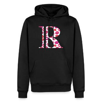 Lettre r bisous - Sweat à capuche Premium bio Homme - noir - Devant - Nico (187cm)